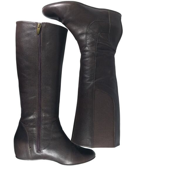 ENZO ANGIOLINI! ESPRESSO BROWN GENUINE LEATHER HIDDEN WEDGE HEEL BOITS! SZ 9.5M - Picture 7 of 11